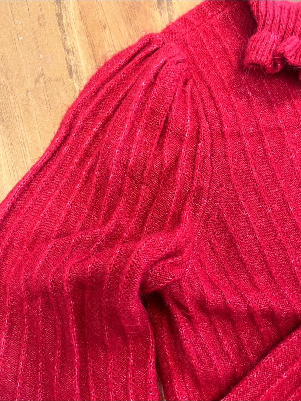 LOFT Red Ribbed Ruffle Mock Neck Sweater - Picture 5 of 9